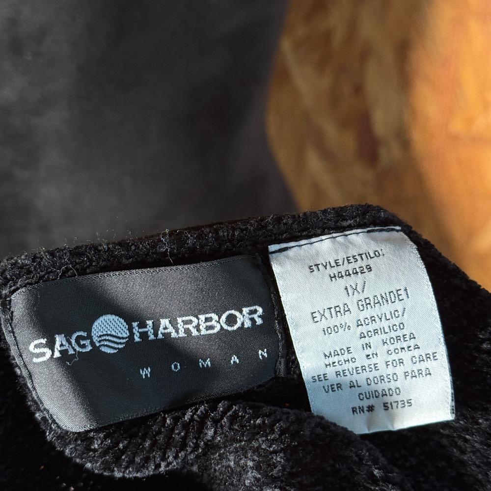 VTG Sag Harbor‎ 1X Rainbow Striped Black Soft Fuzzy Sweater 90s Throwback Artsy - Picture 4 of 5